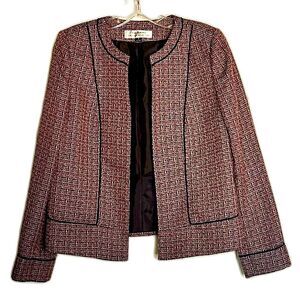 NWOT TAHARI Burgundy Blazer Black Tweed Jacket Arthur Levine Red Coat SIZE 6